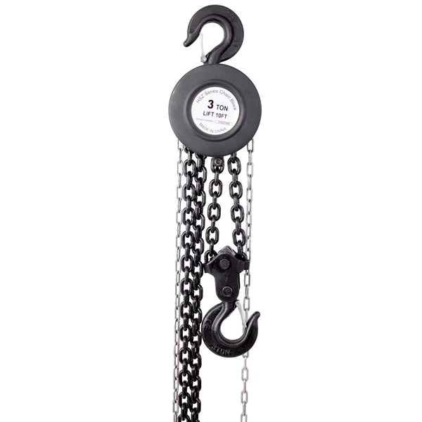English Elm Chain Hoist 3 Ton Capacity Manual Steel Lift with Forged Hooks for Industrial Use Black W46557615