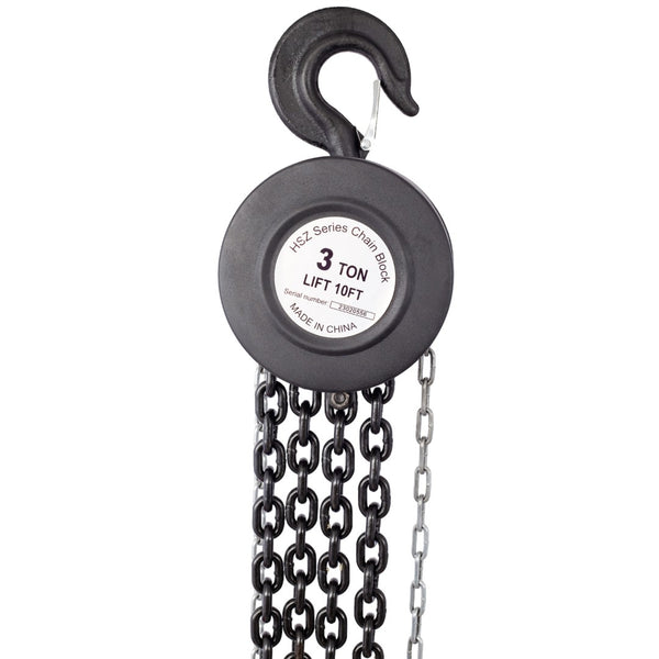 English Elm Chain Hoist 3 Ton Capacity Manual Steel Lift with Forged Hooks for Industrial Use Black W46557615