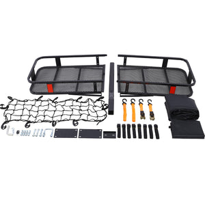 English Elm Hitch Mount Steel Cargo Basket 500 Lb Capacity with Waterproof Bag and Folding Arm W46559175