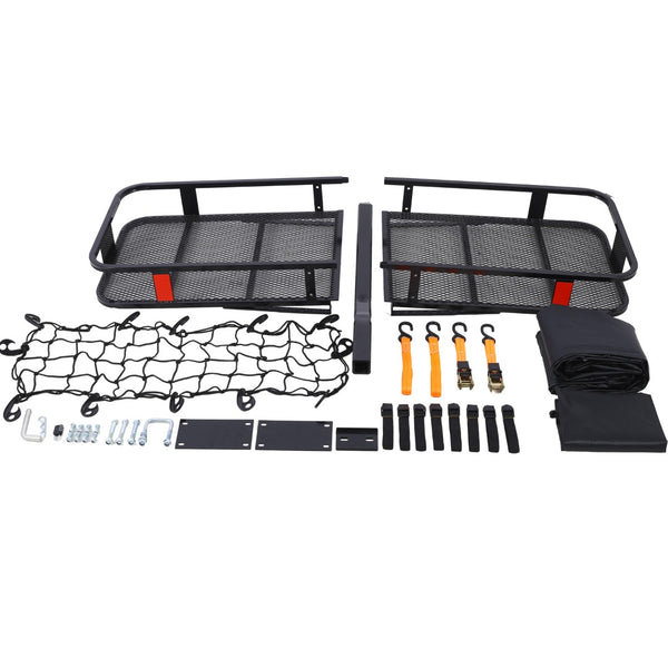English Elm Hitch Mount Steel Cargo Basket 500 Lb Capacity with Waterproof Bag and Folding Arm W46559175