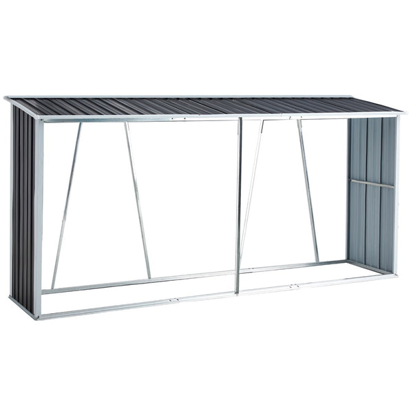 English Elm Firewood Rack with Sloped Roof Galvanized Steel Outdoor Log Storage Stand for Patio W46560069