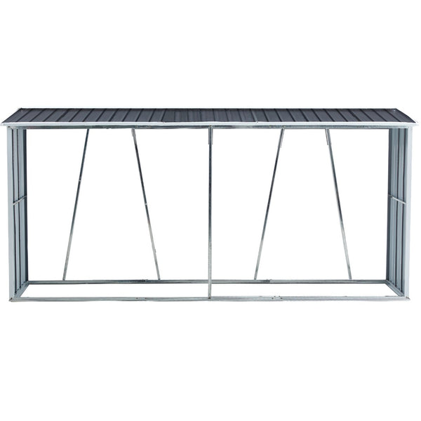 English Elm Firewood Rack with Sloped Roof Galvanized Steel Outdoor Log Storage Stand for Patio W46560069