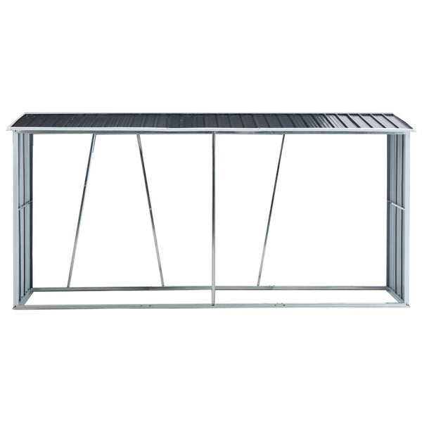 English Elm Firewood Rack with Sloped Roof Galvanized Steel Outdoor Log Storage Stand for Patio W46560069