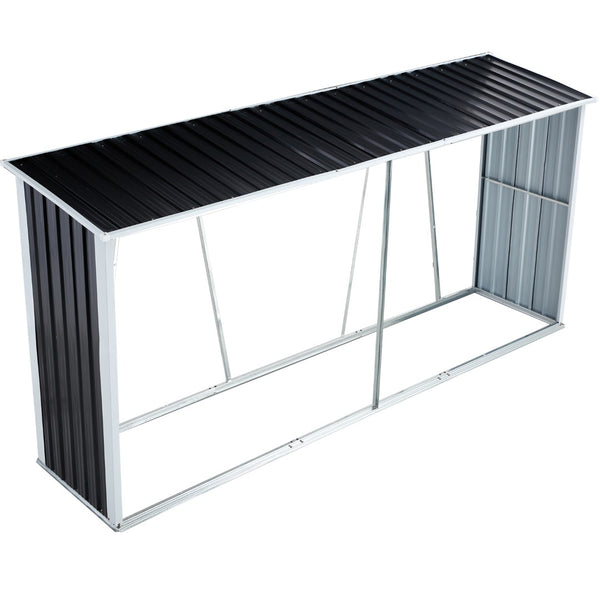 English Elm Firewood Rack with Sloped Roof Galvanized Steel Outdoor Log Storage Stand for Patio W46560069