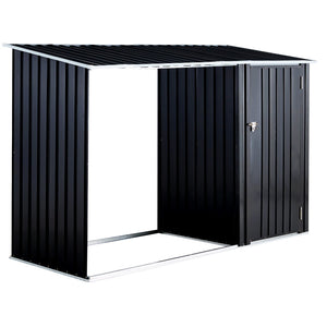 English Elm Firewood Storage Shed Galvanized Steel Outdoor Log Shelter with Sloping Roof Patio W46560071