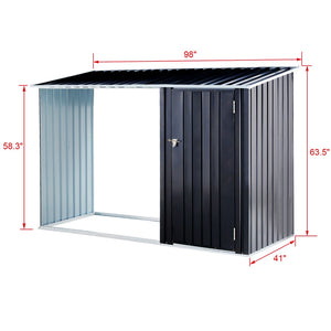 English Elm Firewood Storage Shed Galvanized Steel Outdoor Log Shelter with Sloping Roof Patio W46560071