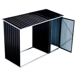 English Elm Firewood Storage Shed Galvanized Steel Outdoor Log Shelter with Sloping Roof Patio W46560071