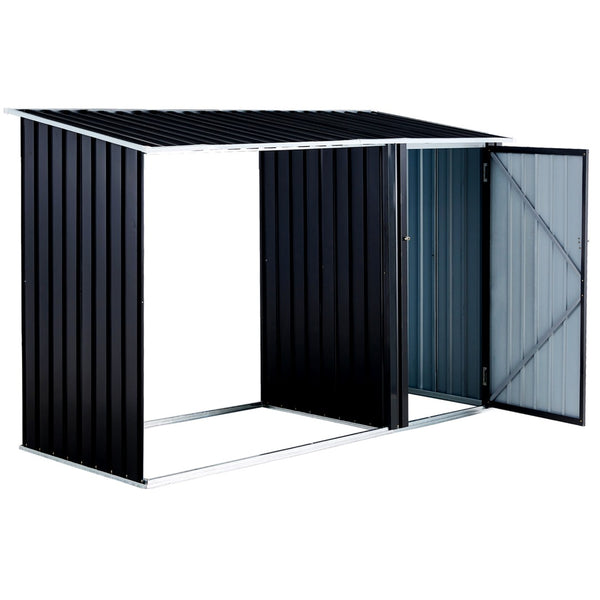 English Elm Firewood Storage Shed Galvanized Steel Outdoor Log Shelter with Sloping Roof Patio W46560071