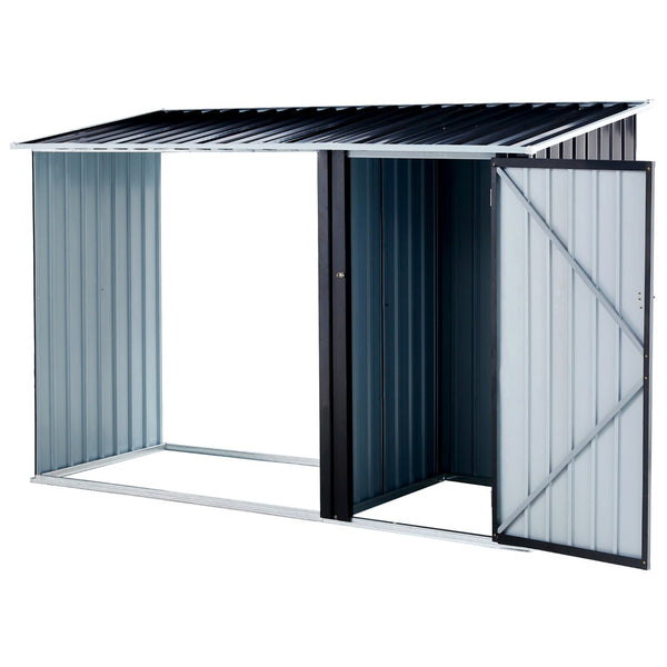 English Elm Firewood Storage Shed Galvanized Steel Outdoor Log Shelter with Sloping Roof Patio W46560071