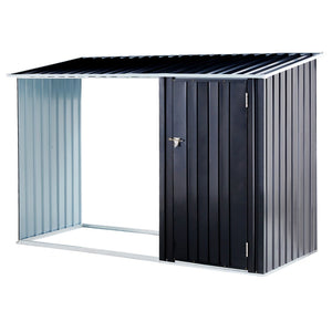 English Elm Firewood Storage Shed Galvanized Steel Outdoor Log Shelter with Sloping Roof Patio W46560071
