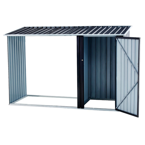 English Elm Firewood Storage Shed Galvanized Steel Outdoor Log Shelter with Sloping Roof Patio W46560071
