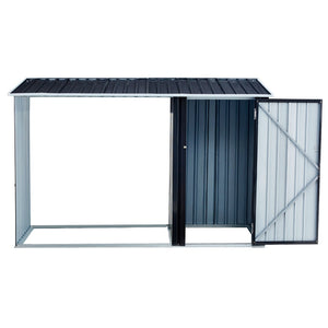 English Elm Firewood Storage Shed Galvanized Steel Outdoor Log Shelter with Sloping Roof Patio W46560071