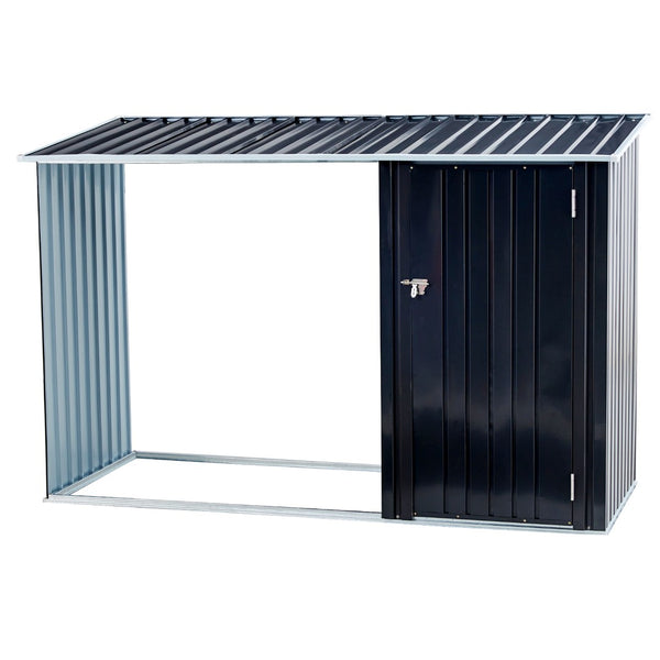 English Elm Firewood Storage Shed Galvanized Steel Outdoor Log Shelter with Sloping Roof Patio W46560071