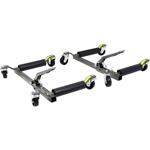 English Elm Set of 2 Hydraulic Car Wheel Dollies with Foot Pedal Ratchet Lift 1250 Lb Steel Gray W46560255