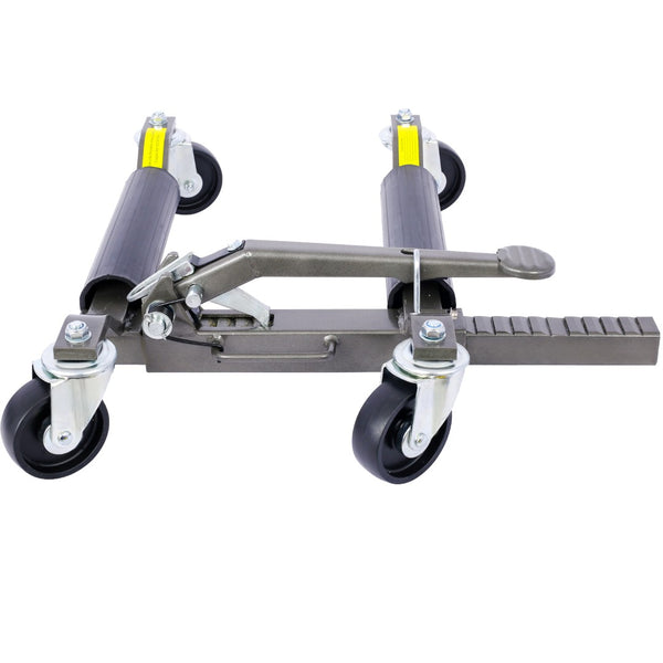 English Elm Set of 2 Hydraulic Car Wheel Dollies with Foot Pedal Ratchet Lift 1250 Lb Steel Gray W46560255