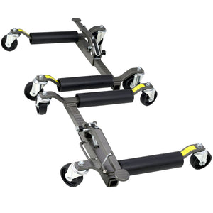 English Elm Set of 2 Hydraulic Car Wheel Dollies with Foot Pedal Ratchet Lift 1250 Lb Steel Gray W46560255