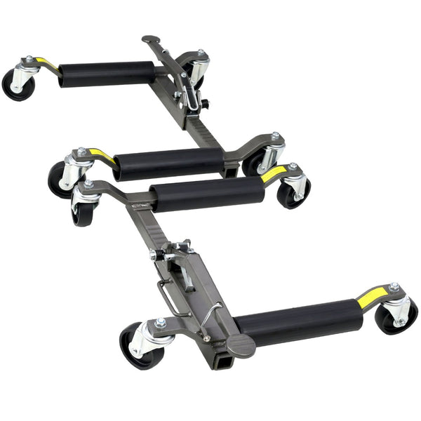 English Elm Set of 2 Hydraulic Car Wheel Dollies with Foot Pedal Ratchet Lift 1250 Lb Steel Gray W46560255