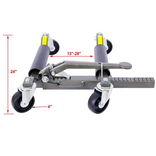 English Elm Set of 2 Hydraulic Car Wheel Dollies with Foot Pedal Ratchet Lift 1250 Lb Steel Gray W46560255
