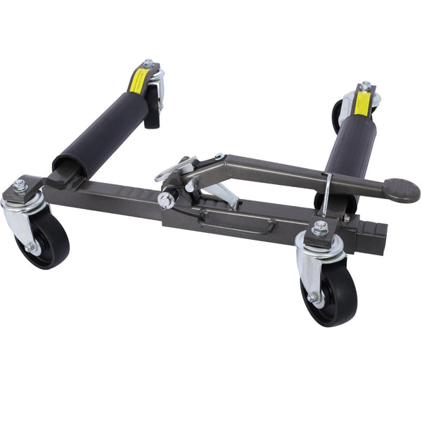 English Elm Set of 2 Hydraulic Car Wheel Dollies with Foot Pedal Ratchet Lift 1250 Lb Steel Gray W46560255