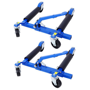 English Elm Set of 2 Hydraulic Car Wheel Dollies with Foot Pedal Ratchet Lift 1250 Lb Steel Blue W46560256