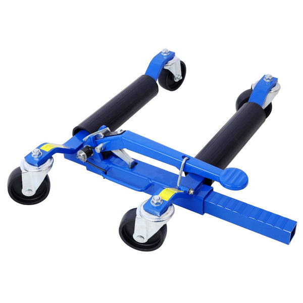 English Elm Set of 2 Hydraulic Car Wheel Dollies with Foot Pedal Ratchet Lift 1250 Lb Steel Blue W46560256