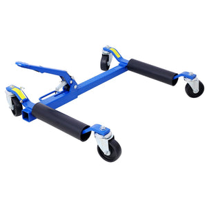 English Elm Set of 2 Hydraulic Car Wheel Dollies with Foot Pedal Ratchet Lift 1250 Lb Steel Blue W46560256