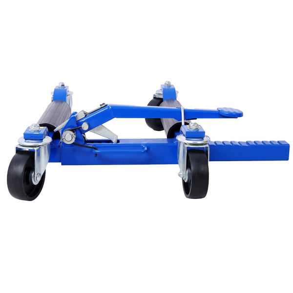 English Elm Set of 2 Hydraulic Car Wheel Dollies with Foot Pedal Ratchet Lift 1250 Lb Steel Blue W46560256