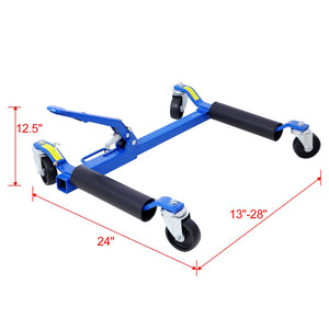 English Elm Set of 2 Hydraulic Car Wheel Dollies with Foot Pedal Ratchet Lift 1250 Lb Steel Blue W46560256