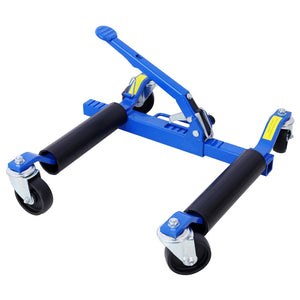 English Elm Set of 2 Hydraulic Car Wheel Dollies with Foot Pedal Ratchet Lift 1250 Lb Steel Blue W46560256