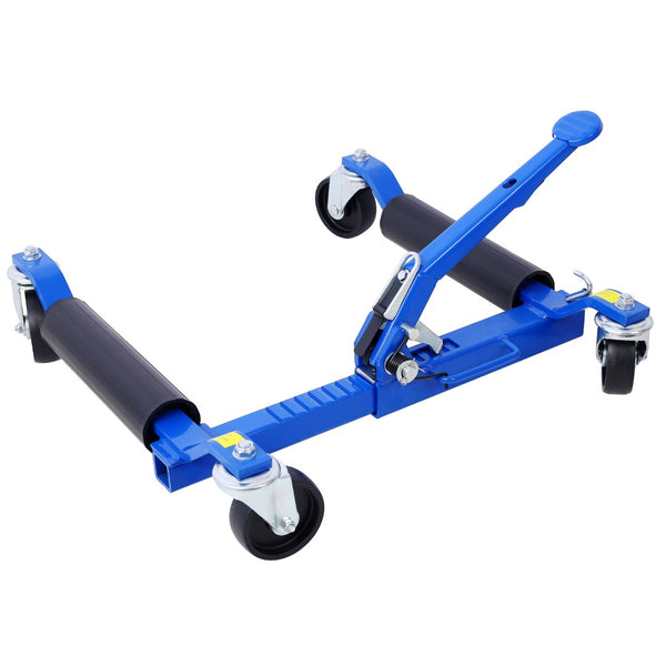English Elm Set of 2 Hydraulic Car Wheel Dollies with Foot Pedal Ratchet Lift 1250 Lb Steel Blue W46560256