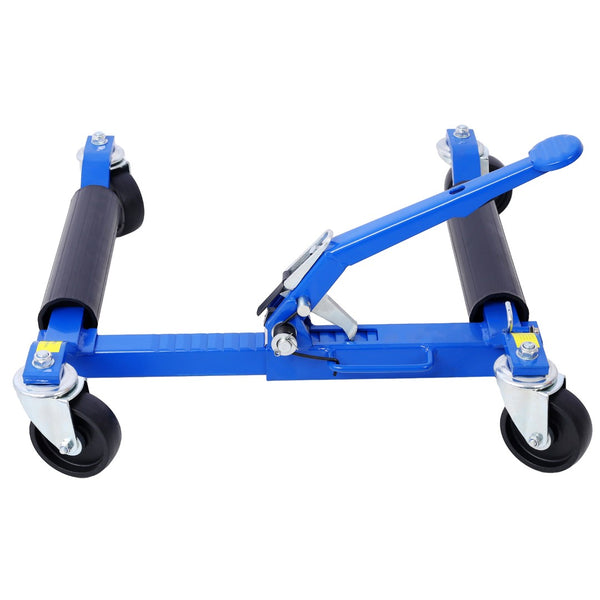 English Elm Set of 2 Hydraulic Car Wheel Dollies with Foot Pedal Ratchet Lift 1250 Lb Steel Blue W46560256