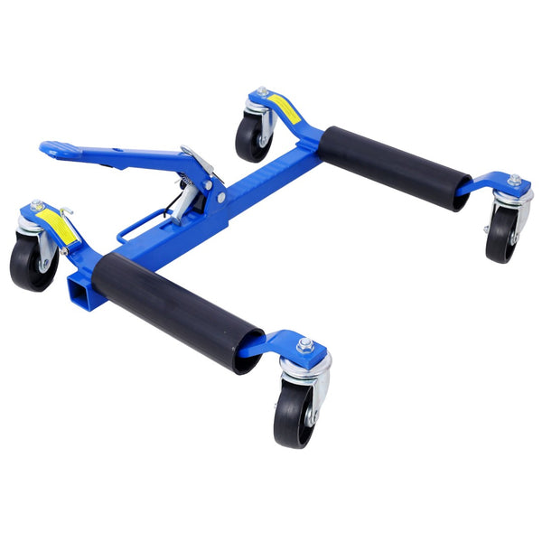 English Elm Set of 2 Hydraulic Car Wheel Dollies with Foot Pedal Ratchet Lift 1250 Lb Steel Blue W46560256