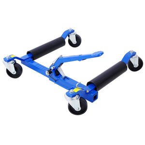 English Elm Set of 2 Hydraulic Car Wheel Dollies with Foot Pedal Ratchet Lift 1250 Lb Steel Blue W46560256