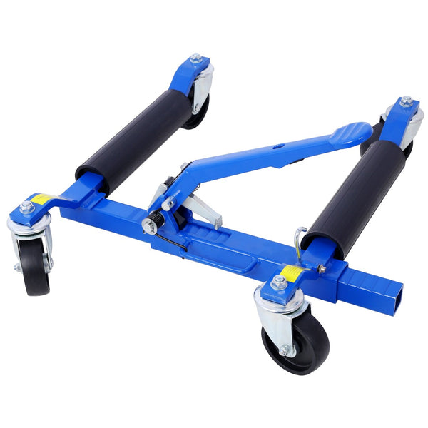 English Elm Set of 2 Hydraulic Car Wheel Dollies with Foot Pedal Ratchet Lift 1250 Lb Steel Blue W46560256