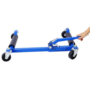 English Elm Set of 2 Hydraulic Car Wheel Dollies with Foot Pedal Ratchet Lift 1250 Lb Steel Blue W46560256