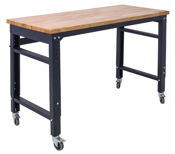 English Elm Workbench 48 Inch Rolling Garage Shop Table with Rubberwood Top and Steel Frame W46560404