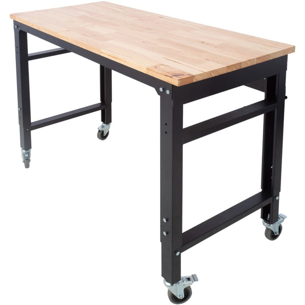 English Elm Workbench 48 Inch Rolling Garage Shop Table with Rubberwood Top and Steel Frame W46560404