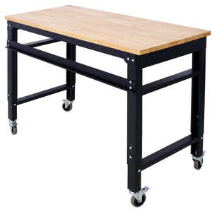 English Elm Workbench 48 Inch Rolling Garage Shop Table with Rubberwood Top and Steel Frame W46560404