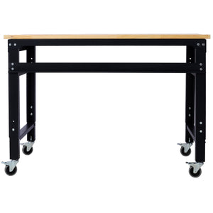 English Elm Workbench 48 Inch Rolling Garage Shop Table with Rubberwood Top and Steel Frame W46560404