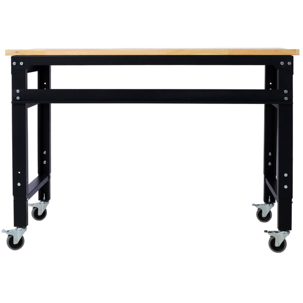 English Elm Workbench 48 Inch Rolling Garage Shop Table with Rubberwood Top and Steel Frame W46560404