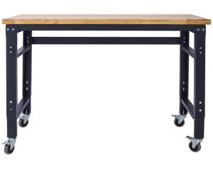 English Elm Workbench 48 Inch Rolling Garage Shop Table with Rubberwood Top and Steel Frame W46560404