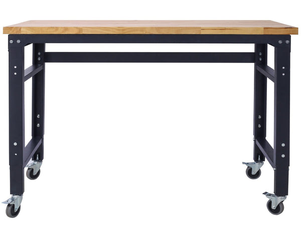 English Elm Workbench 48 Inch Rolling Garage Shop Table with Rubberwood Top and Steel Frame W46560404