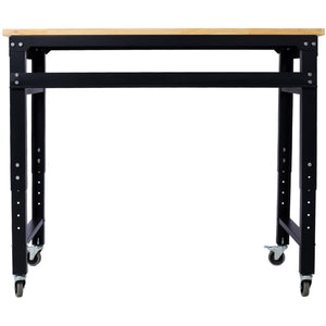 English Elm Workbench 48 Inch Rolling Garage Shop Table with Rubberwood Top and Steel Frame W46560404