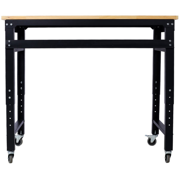 English Elm Workbench 48 Inch Rolling Garage Shop Table with Rubberwood Top and Steel Frame W46560404