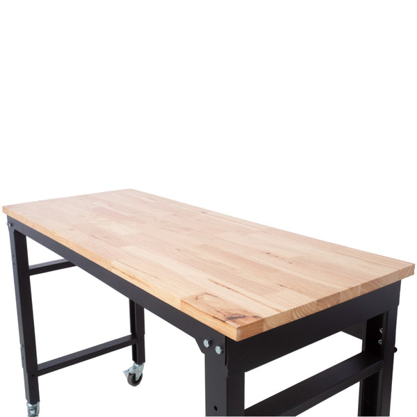 English Elm Workbench 48 Inch Rolling Garage Shop Table with Rubberwood Top and Steel Frame W46560404