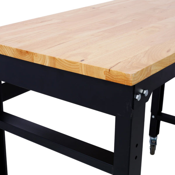 English Elm Workbench 48 Inch Rolling Garage Shop Table with Rubberwood Top and Steel Frame W46560404