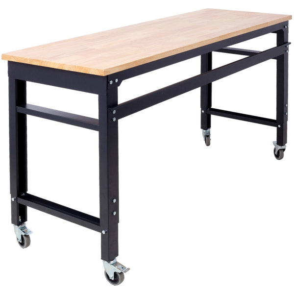English Elm Workbench 60 Inch Rolling Garage Station with Acacia Butcher Block and Steel Frame W46560405