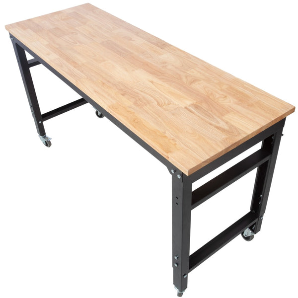 English Elm Workbench 60 Inch Rolling Garage Station with Acacia Butcher Block and Steel Frame W46560405