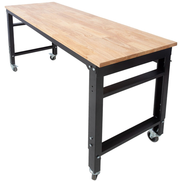 English Elm Workbench 60 Inch Rolling Garage Station with Acacia Butcher Block and Steel Frame W46560405