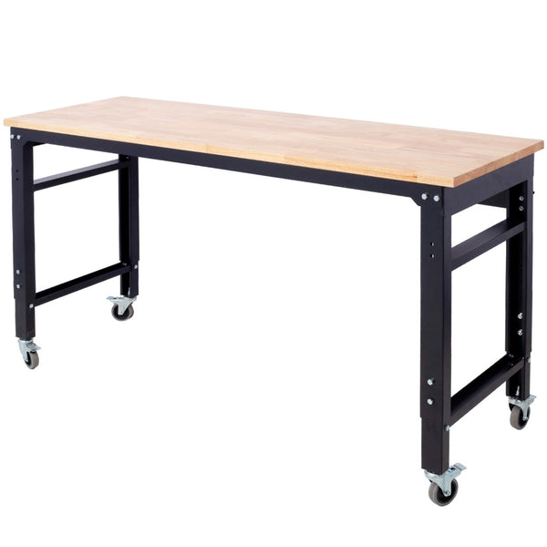 English Elm Workbench 60 Inch Rolling Garage Station with Acacia Butcher Block and Steel Frame W46560405